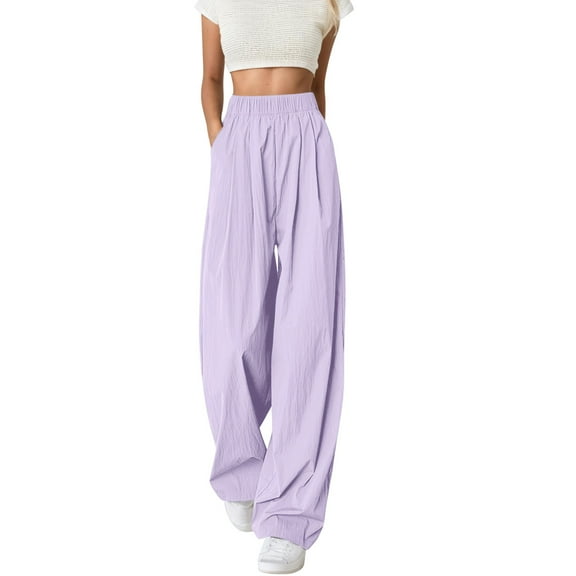 Jamsmile Womens Pants Casual High Waisted Loose Wide Leg Trousers Comfortable Elastic Waist Vacation Summer Loose Flowy Pants