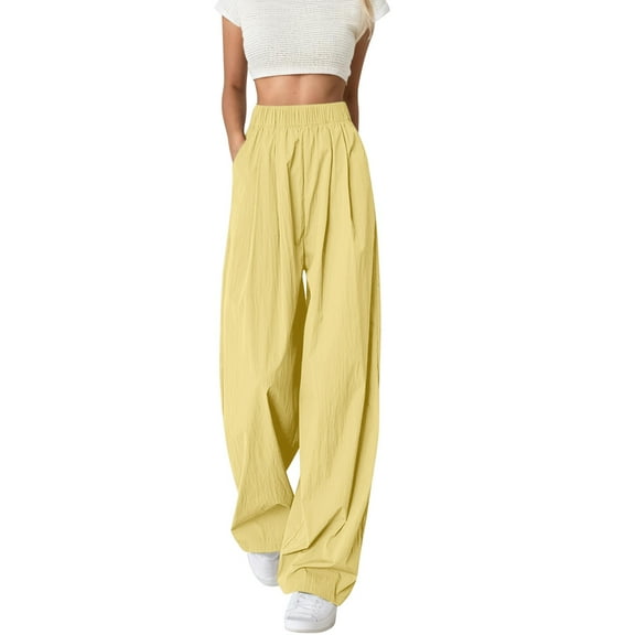 Jamsmile Womens Pants Casual High Waisted Loose Wide Leg Trousers Comfortable Elastic Waist Vacation Summer Loose Flowy Pants