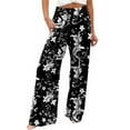 thumbnail image 1 of Jamsmile Womens Pants Floral Printed Elastic High Waist Wide Leg Pants Casual Casual Belt Pockets Streetwear Flowy Beach Long Trousers, 1 of 5