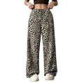 thumbnail image 1 of Jamsmile Womens Pants Leopard Print Elastic Waisted Drawstrings Casual Pants Straight Summer Wide Leg Loose Trousers, 1 of 7