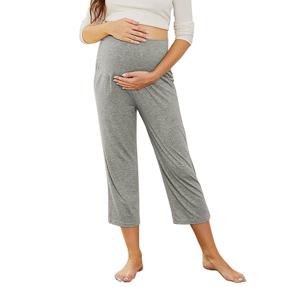 Jamsmile Womens Pants Maternity Trousers Solid Color Elastic Waistband Functional Pockets