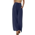 thumbnail image 1 of Jamsmile Womens Pants Summer High Waisted Drawstrings Linen Wide Leg Beach Pants With Pockets Casual Pure Color Loose Trousers, 1 of 5