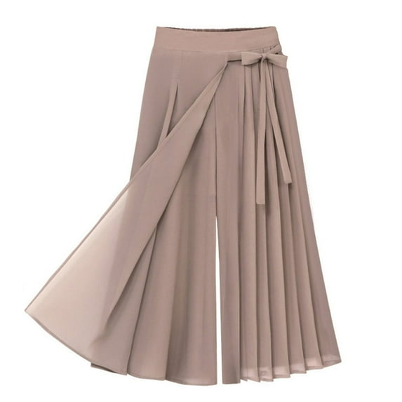 Jamsmile Womens Pleated Chiffon Trousers Large Size Elastic Waist Casual Pants Pant Skirts