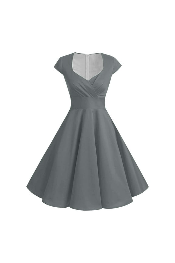 Womens Rockabilly Dress Vintage 1950s Solid Color Swing Party Dresses Casual Party Pure Color Zipper Maxi Dresses