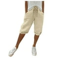 thumbnail image 1 of Jamsmile Womens Shorts Summer Solid Color Elastic Waist Drawstrings Casual Pants With Pockets Capris Athletic Comfort Pants, 1 of 5