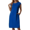 thumbnail image 1 of Jamsmile Womens Tshirts Sleeveless Dress Summer Round Neck Dress With Side Slits Pocket Summer Loose Fit Plain Mini Dress, 1 of 5