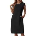 thumbnail image 1 of Jamsmile Womens Tshirts Sleeveless Dress Summer Round Neck Dress With Side Slits Pocket Summer Loose Fit Plain Mini Dress, 1 of 5
