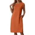thumbnail image 1 of Jamsmile Womens Tshirts Sleeveless Dress Summer Round Neck Dress With Side Slits Pocket Summer Loose Fit Plain Mini Dress, 1 of 5