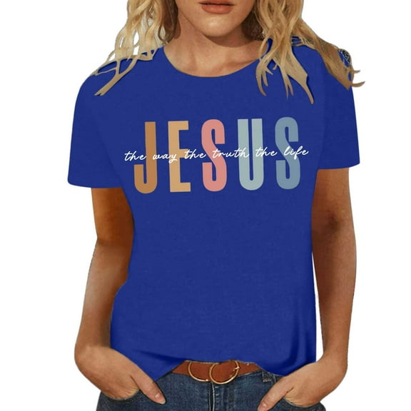 Jamsmile Womens Tshirts Summer Casual Multicolor Letters Print Tshirts Round Neck Short Sleeve Tees Tops Crew Neck Tunic Loose Tees Shirts