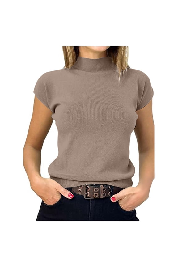 Jamsmile Womens Tshirts Summer Casual Thread Turtleneck Solid Color Tshirts Tops Solid Color Pullovers Athletic Tee Tops Basic Tees Shirts