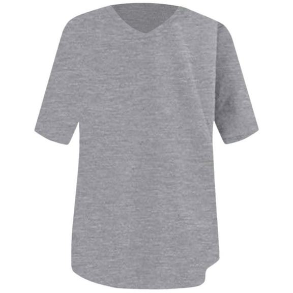 Jamsmile Womens Tshirts Summer Loose Half Sleeve V Neck Solid Color Cotton Loose Casual Crewneck Ladies Tunic Tee Tops