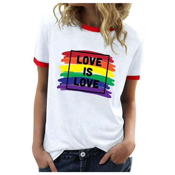 Jamsmile Womens Tshirts Summer Rainbow Print Crew Neck Short Sleeve Tshirts Tops For Women Casual Basic Loose Tees Shirts Summer Clothes