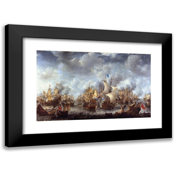 Jan Abrahamsz Beerstraaten 24x16 Black Modern Framed Museum Art Print Titled - The Battle of Terheide (1653 - 1666)