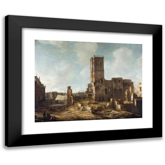 Jan Abrahamsz Beerstraaten 24x19 Black Modern Framed Museum Art Print Titled - The Ruins of the Old Town Hall of Amsterdam After the Fire of 7 July 1652 (1652 - 1666)