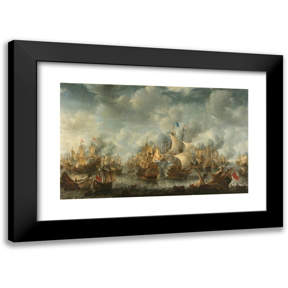 Jan Abrahamsz. Beerstraten 14x11 Black Modern Framed Museum Art Print Titled - The Battle of Terheide (1653 - 1666)