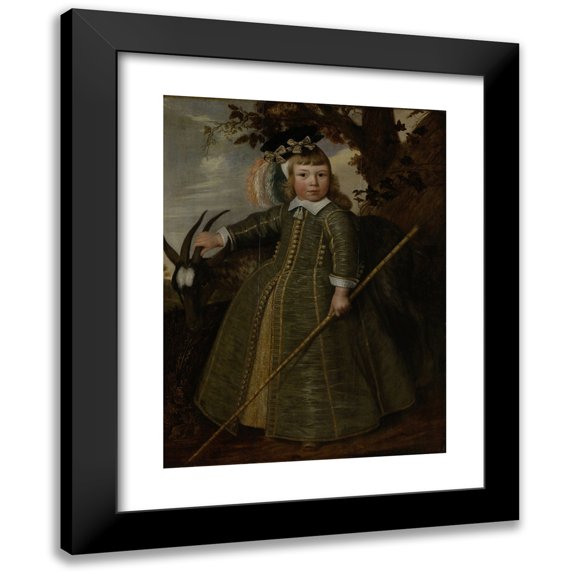 Jan Albertsz. Rotius 19x24 Black Modern Framed Museum Art Print Titled - Portrait of a Boy with a Billygoat (1652)