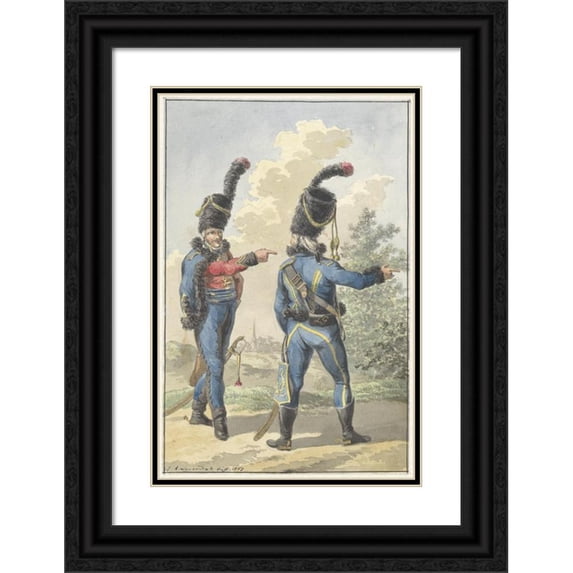 Jan Anthonie Langendijk Dzn 11x14 Black Ornate Wood Framed Double Matted Museum Art Print Titled: Two Standing Soldiers (1807)