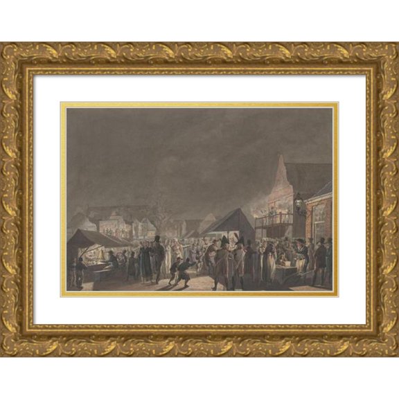 Jan Anthonie Langendijk Dzn 18x14 Gold Ornate Wood Frame and Double Matted Museum Art Print Titled - Fair at the Botermarkt in Amsterdam (1810)