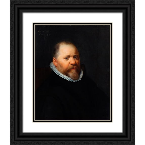 Jan Anthonisz van Ravesteyn 12x14 Black Ornate Wood Framed Double Matted Museum Art Print Titled: Portrait of a Man (1608)