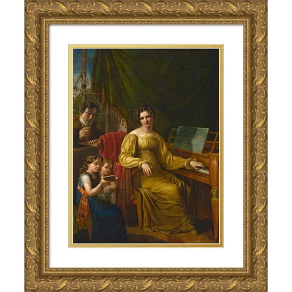 Jan Antoni Blank 14x18 Gold Ornate Wood Frame and Double Matted Museum Art Print Titled - Self-Portrait with the Family (1825)