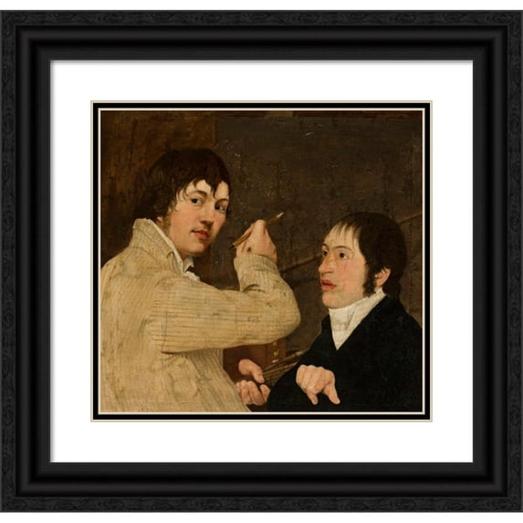 Jan Antoni Blank 16x15 Black Ornate Wood Framed Double Matted Museum Art Print Titled - Portrait of a Painter with a Young Man (C. 1806)