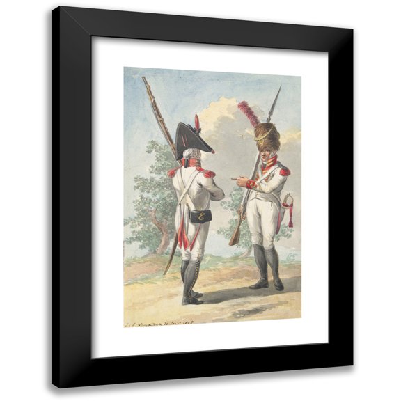 Jan Antony Langendijk 11x14 Black Modern Framed Museum Art Print Titled - Two Soldiers of the Dutch Royal Grenadier Guard (1808)