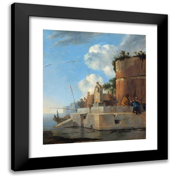 Jan Asselijn 20x22 Black Modern Framed Museum Art Print Titled - A Coastal Ruin in Italy (1640 - 1652)