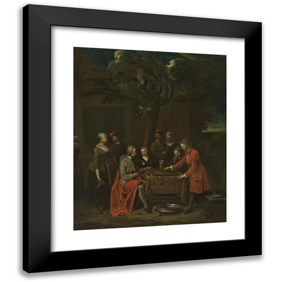 Jan Baptist Lambrechts 12x14 Black Modern Framed Museum Art Print Titled - Company Playing