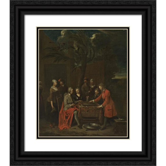 Jan Baptist Lambrechts 15x18 Black Ornate Wood Framed Double Matted Museum Art Print Titled - Company Playing