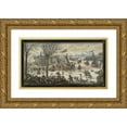 thumbnail image 1 of Jan Berents 18x12 Gold Ornate Wood Frame and Double Matted Museum Art Print Titled - Winter Landscape with Figures (About 1723), 1 of 4