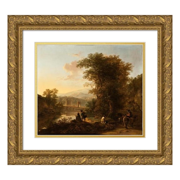 Jan Both 14x12 Gold Ornate Wood Frame and Double Matted Museum Art Print Titled - Landscape with a Draftsman (circa 1645)