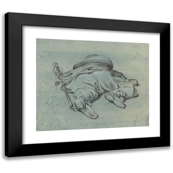 Jan Both 17x15 Black Modern Framed Museum Art Print Titled - A Cavalier Lying on the Ground (C. 1640)