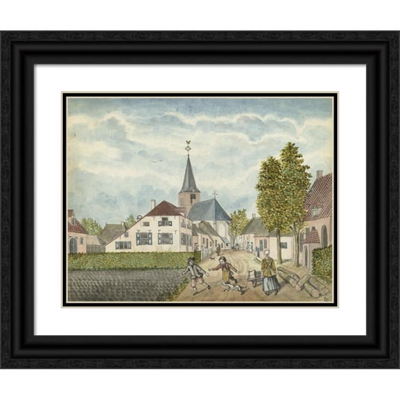 Jan Brandes 18x15 Black Ornate Wood Framed Double Matted Museum Art Print Titled - The Village of Wehl in Cleefland (1775)