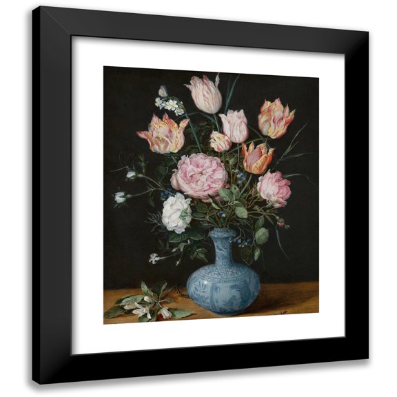 Jan Brueghel The Elder 12x14 Black Modern Framed Museum Art Print Titled - Flowers in a Wan-Li Vase (C. 1610 - 1615)