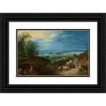 thumbnail image 1 of Jan Brueghel The Elder 14x11 Black Ornate Wood Framed Double Matted Museum Art Print Titled: Landscape with Peasants (C. 1604), 1 of 5