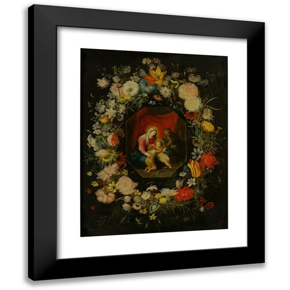 Jan Brueghel the Younger 15x18 Black Modern Framed Museum Art Print Titled - Madonna and Child with St. Anne and St. John the Baptist, Surrounded by a Flower Garland