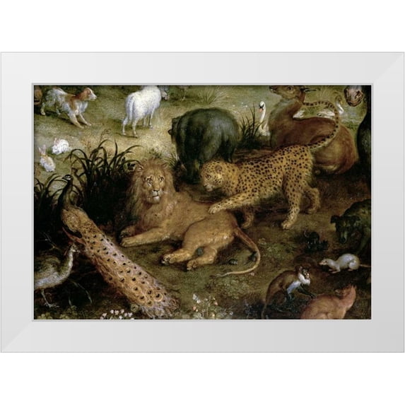 Jan Brueghel the Elder 18x14 White Modern Wood Framed Museum Art Print Titled - The Land of Paradise - Detail