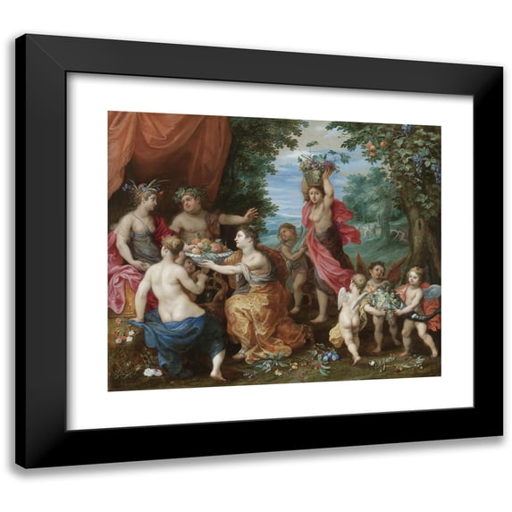 Jan Brueghel the Younger 23x20 Black Modern Framed Museum Art Print Titled - A Bacchanal with Ceres, Bacchus and Venus