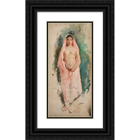 Jan Ciągliński 13x24 Black Ornate Framed Double Matted Museum Art Print Titled: Eastern Model, Study (1897)