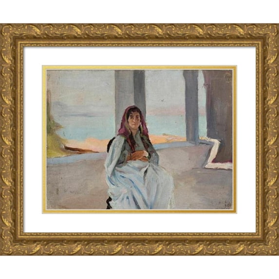 Jan Ciągliński 14x11 Gold Ornate Wood Frame and Double Matted Museum Art Print Titled - Jewess from Tiberias. from the Journey to Palestine (1901)