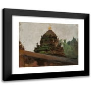 Jan Ciągliński 14x12 Black Modern Framed Museum Art Print Titled - Old Temple in Madras. from the Journey to India (1907)