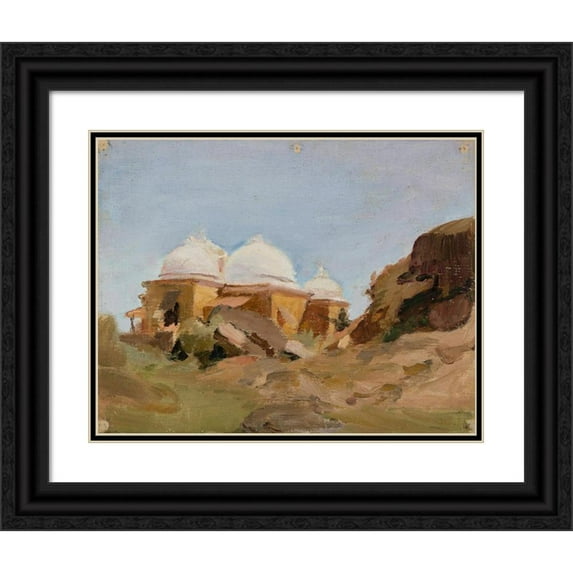 Jan Ciągliński 14x12 Black Ornate Wood Framed Double Matted Museum Art Print Titled: Temple with White Domes. from the Journey to India (1907)