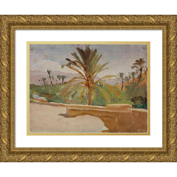 Jan Ciągliński 14x12 Gold Ornate Wood Frame and Double Matted Museum Art Print Titled - Biskra (Oasis with Palm Trees) (1909)