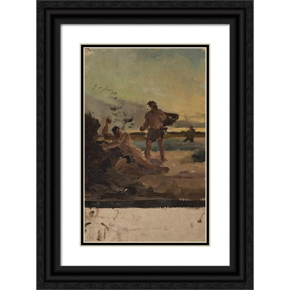 Jan Ciągliński 17x24 Black Ornate Framed Double Matted Museum Art Print Titled: Brother Robbers, Sketch for a Painting (1881)