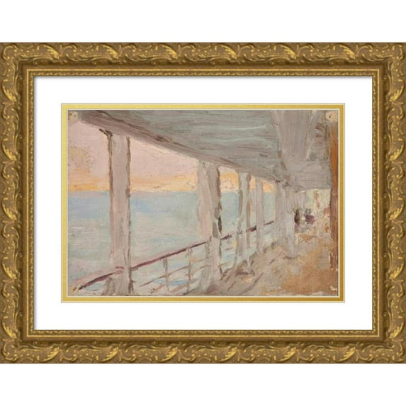 Jan Ciągliński 18x14 Gold Ornate Wood Frame and Double Matted Museum Art Print Titled - Corinth (On Board the Bohemia) (1910)