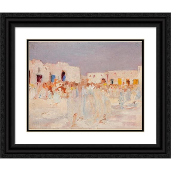 Jan Ciągliński 18x15 Black Ornate Wood Framed Double Matted Museum Art Print Titled - Kairouan (At a Bazaar) (1911)