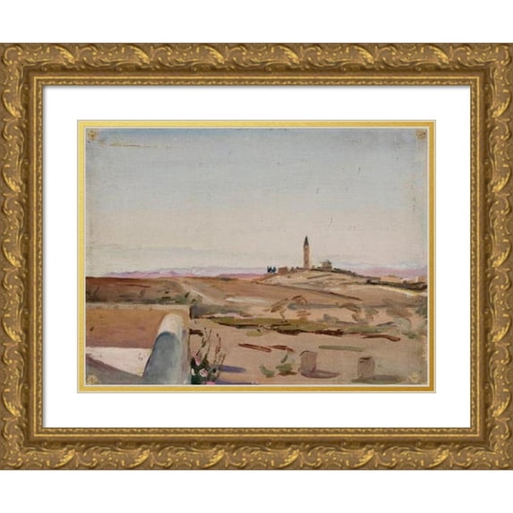 Jan Ciągliński 24x19 Gold Ornate Framed and Double Matted Museum Art Print Titled - At the Edge of the City and the Desert. from the Journey to Palestine (1901)