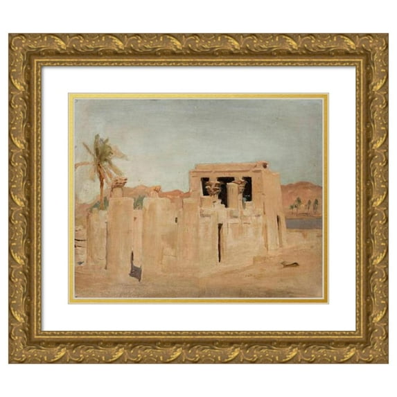 Jan Ciągliński 24x20 Gold Ornate Framed and Double Matted Museum Art Print Titled - Luxor - Bank of the Nile. from the Journey to Egypt (1903)