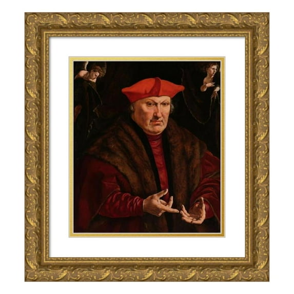 Jan Cornelisz Vermeyen 15x17 Gold Ornate Wood Frame and Double Matted Museum Art Print Titled - Portrait of Erard De La Marck (C. 1528 - C. 1530)