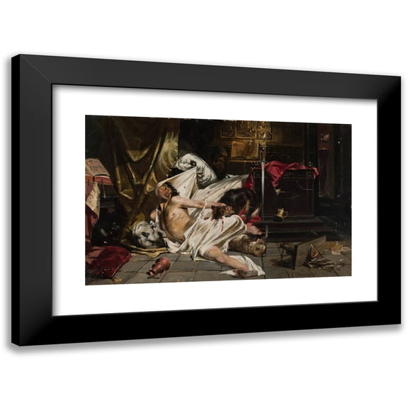 Jan Czesław Moniuszko 14x11 Black Modern Framed Museum Art Print Titled - Man Fighting with Wolves (1883)
